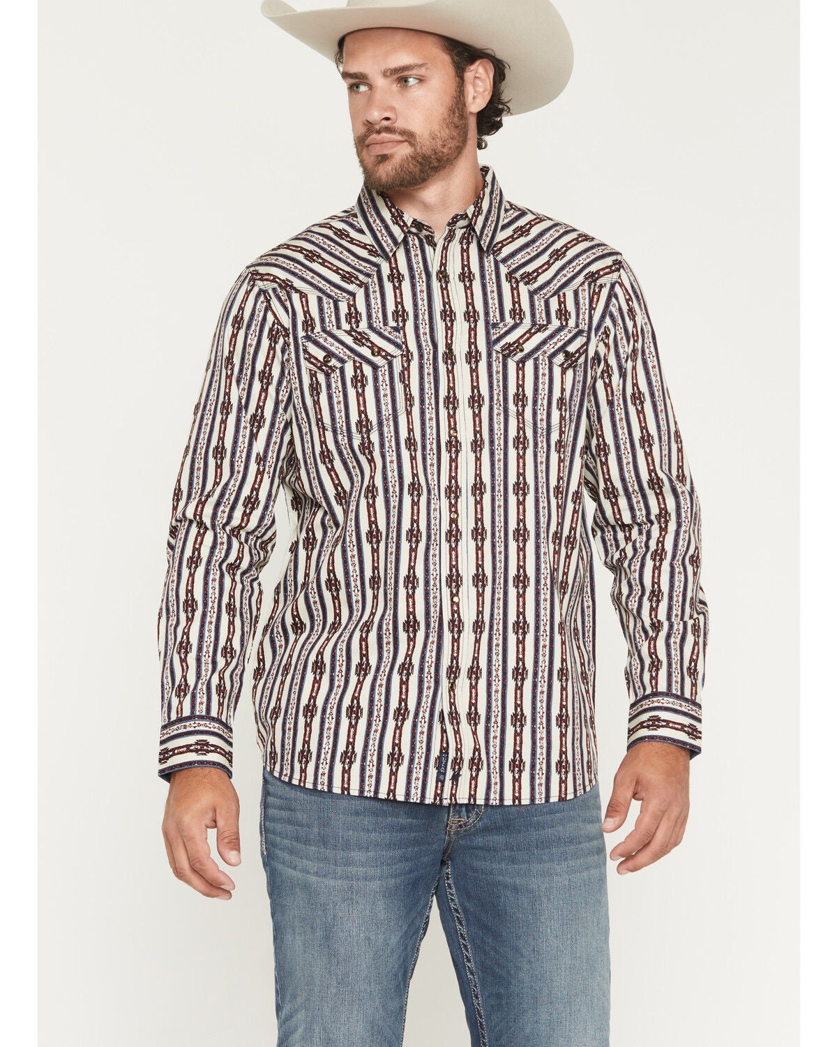 Product Name: Moonshine Spirit® Men's Walk About Southwestern Stripe Print Long Sleeve Snap Western Shirt