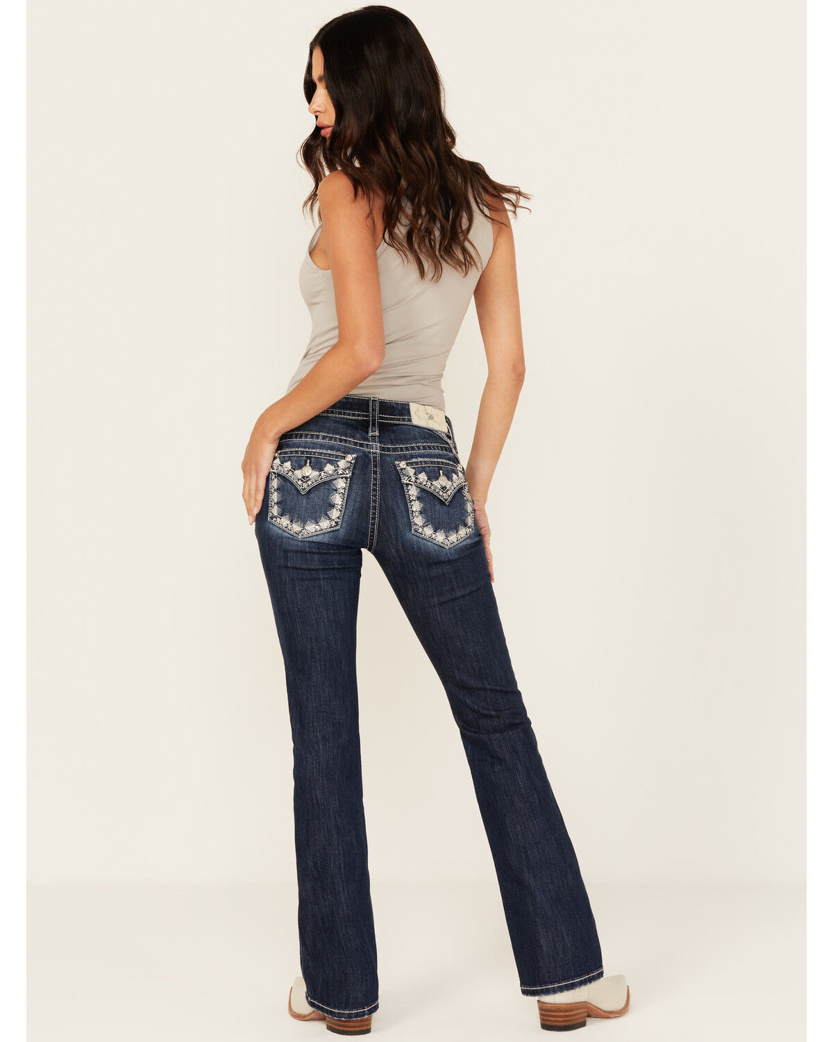 Miss Me Women's Dark Wash Mid Rise Bootcut Stretch Denim