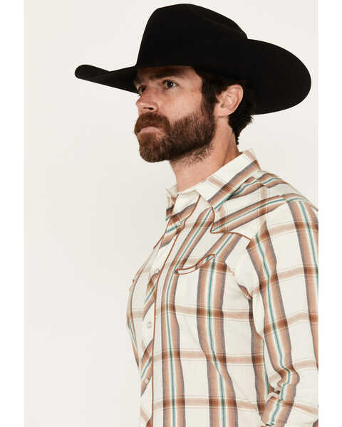 Image #2 - Roper Men's Plaid Print  Long Sleeve Pearl Snap Western Shirt, Cream, hi-res