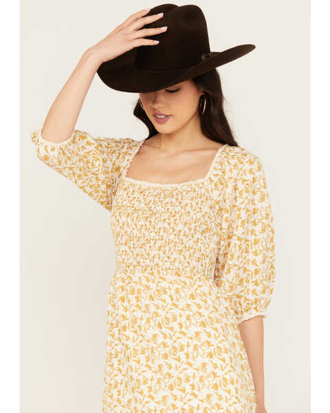 Image #2 - Yura Women's Floral Print Midi Dress, Mustard, hi-res