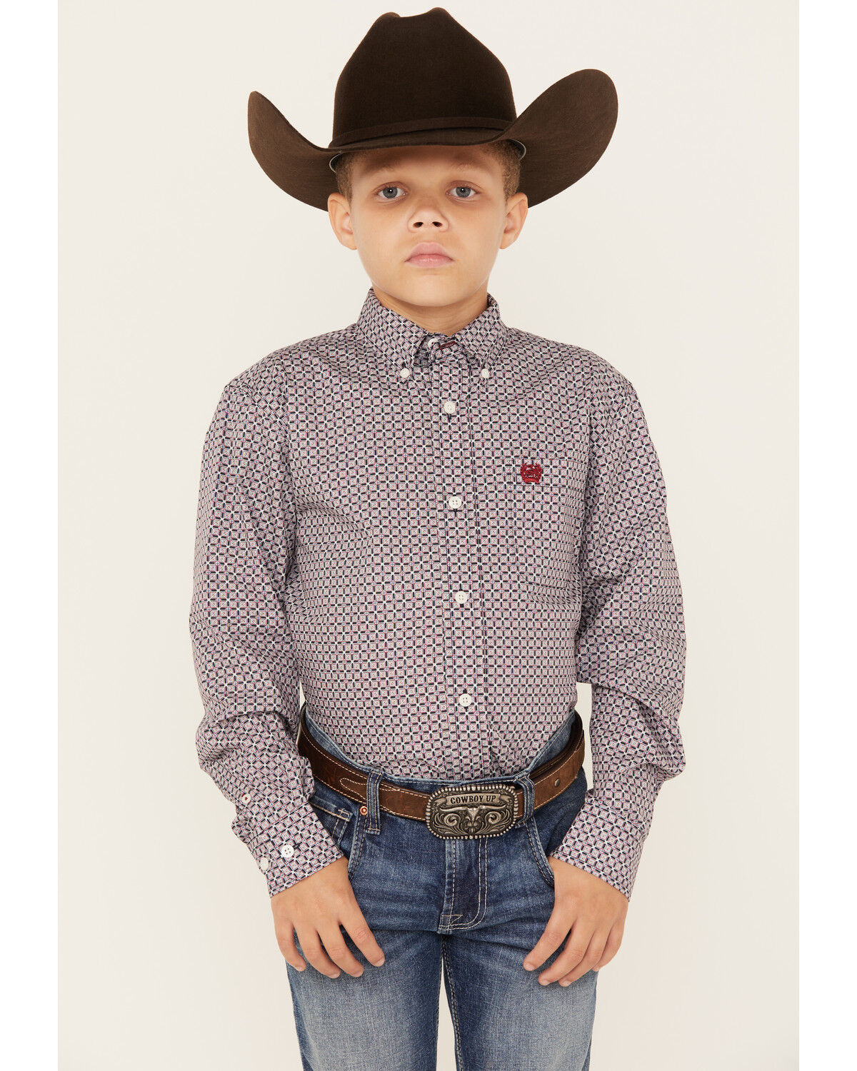 Image #1 - Cinch Boys' Print Long Sleeve Button-Down Western Shirt, Purple, hi-res