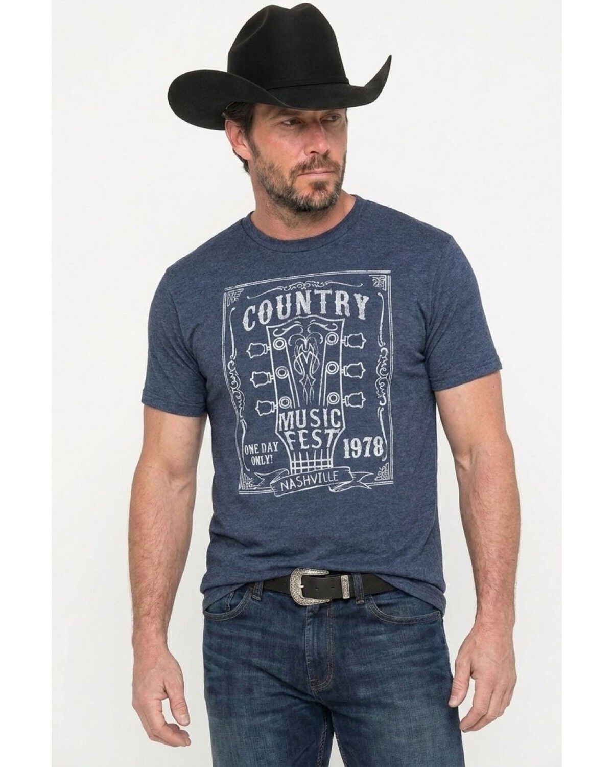 Image #1 - Americana Men's Vintage Music Fest Short Sleeve Graphic T-Shirt, Navy, hi-res