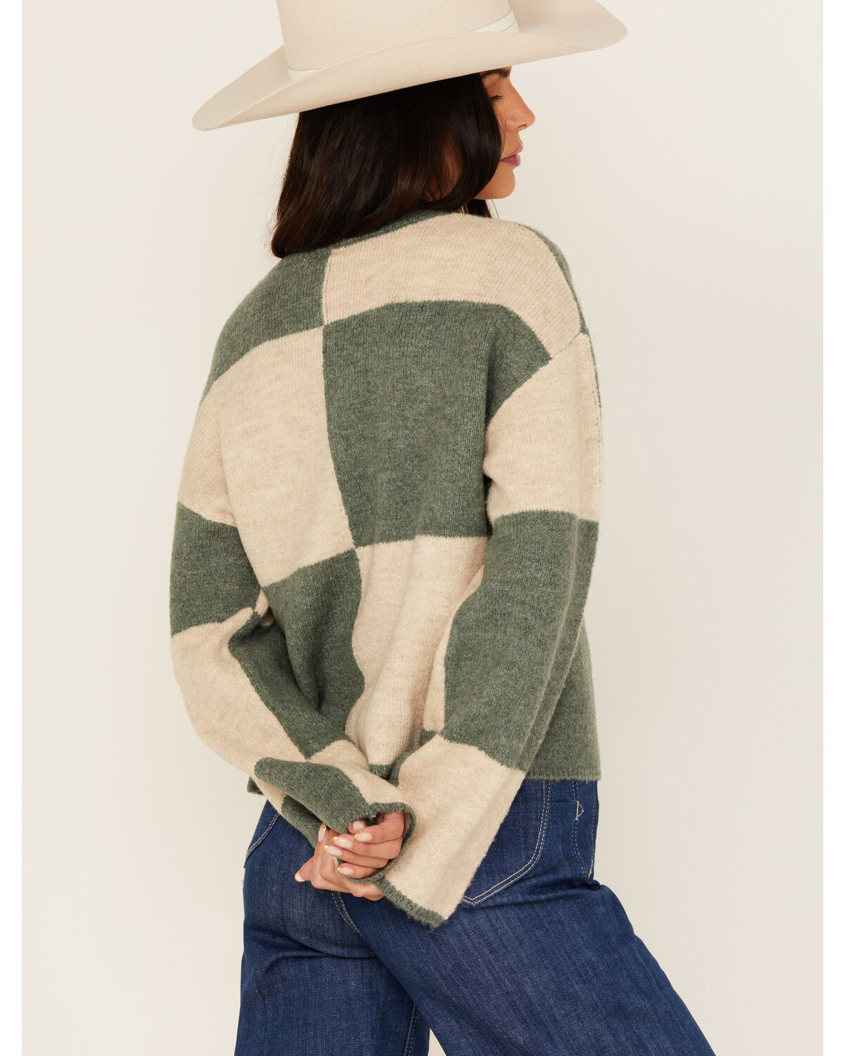 Image #4 - White Crow Women's Checkerboard Sweater, Green, hi-res