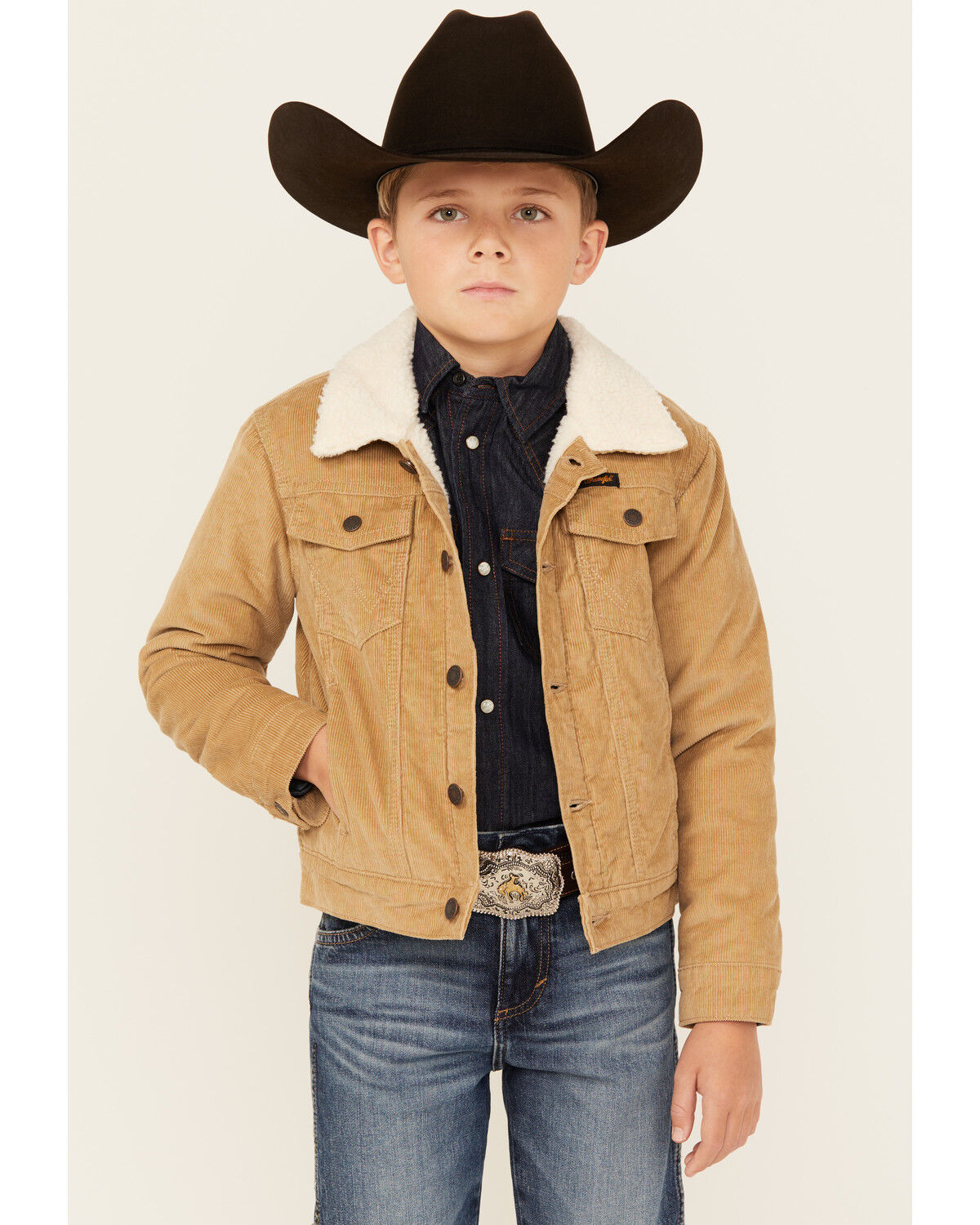 Image #1 - Wrangler Boys' Sherpa Lined Corduroy Jacket, Tan, hi-res