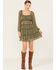 Image #1 - Ash & Violet Women's Floral Print Long Sleeve Mini Dress, Olive, hi-res