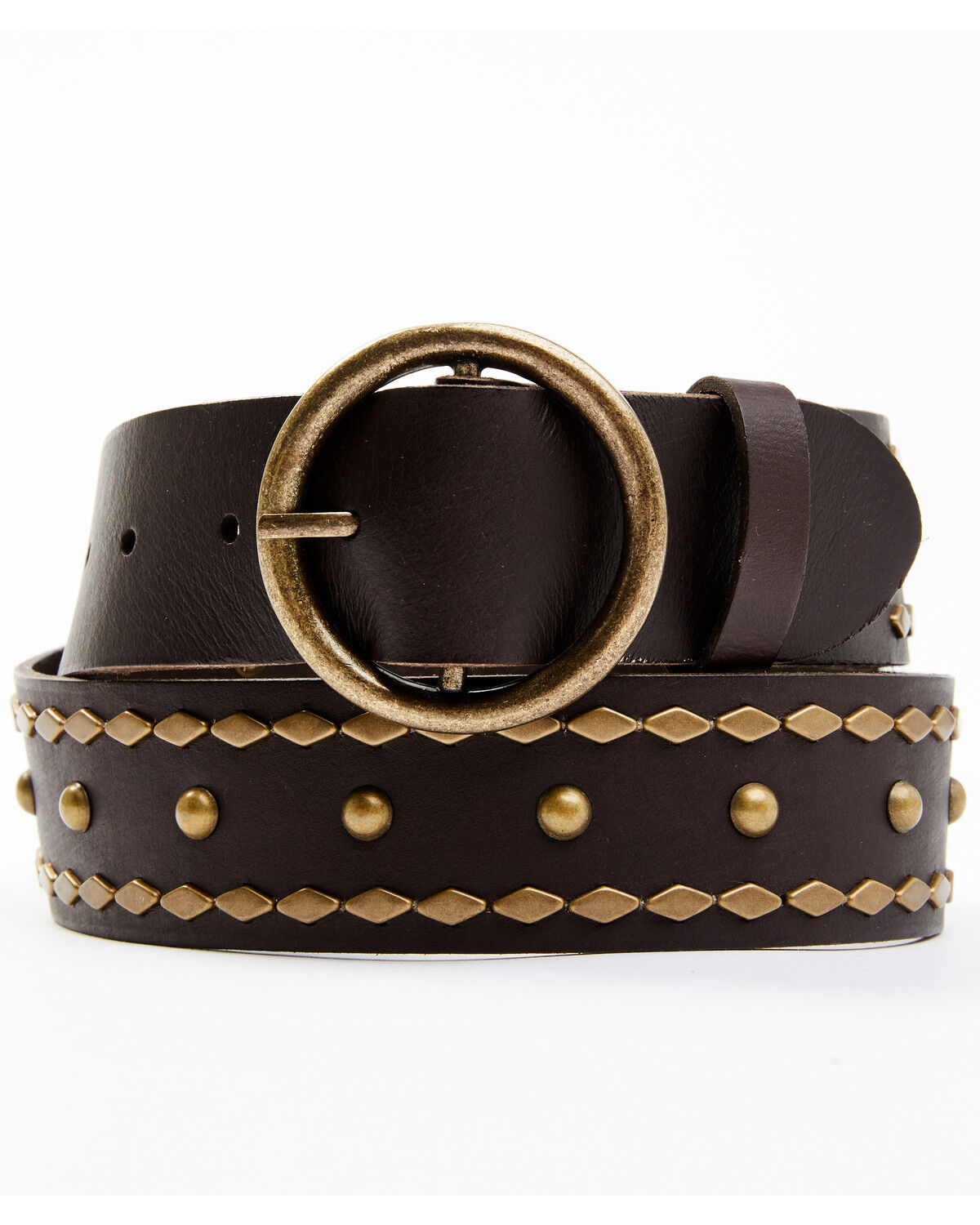Image #1 - Cleo + Wolf Women's Studded Rivet Leather Retro Belt, Dark Brown, hi-res