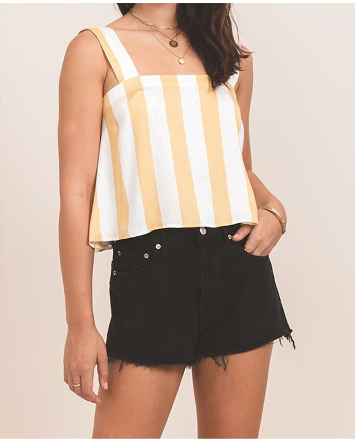 Image #1 - Others Follow Women's Mustard & White Delta Top, Dark Yellow, hi-res