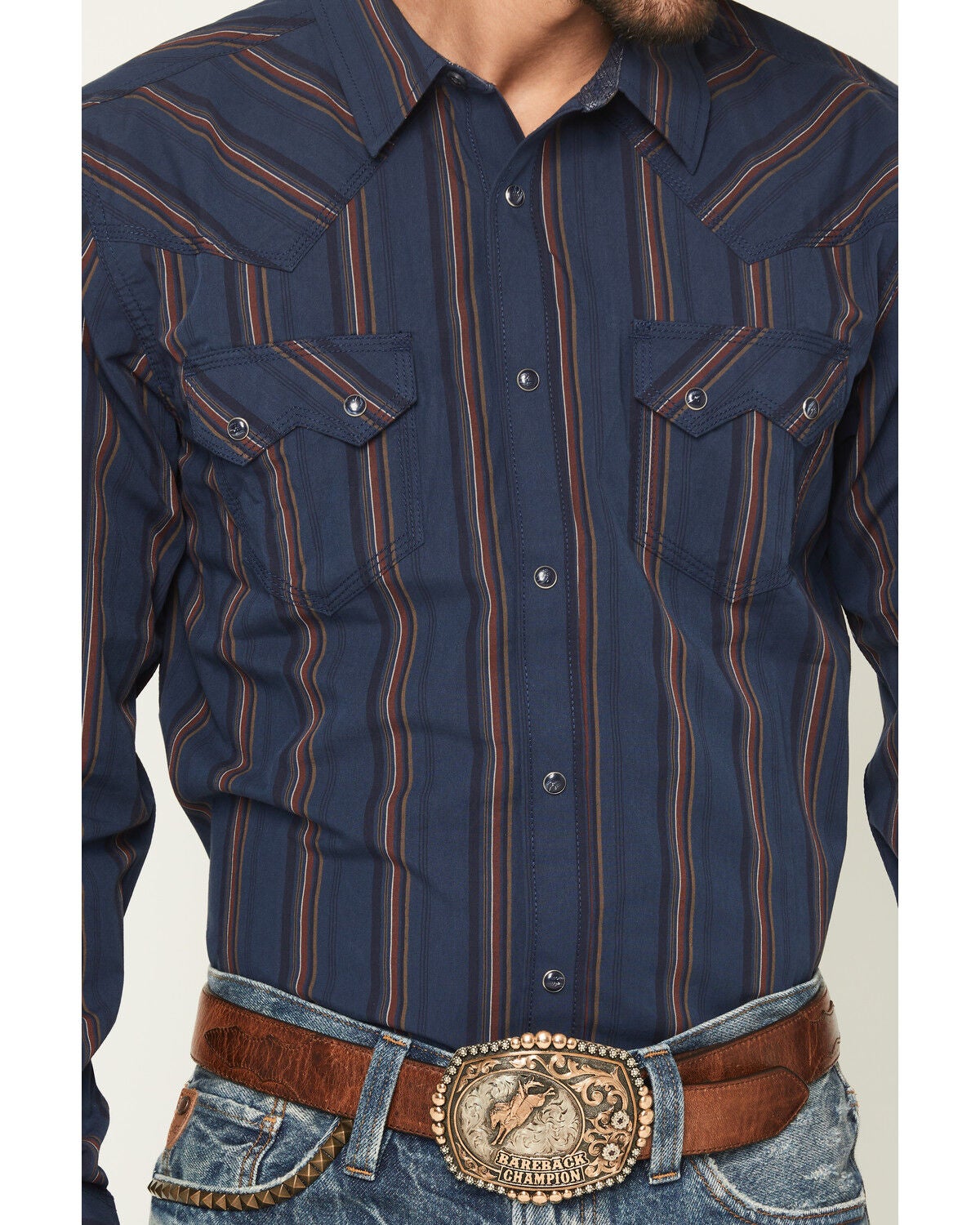 Image #3 - Moonshine Spirit&reg; Men's Riff Stripe Print Long Sleeve Snap Western Shirt, Navy, hi-res