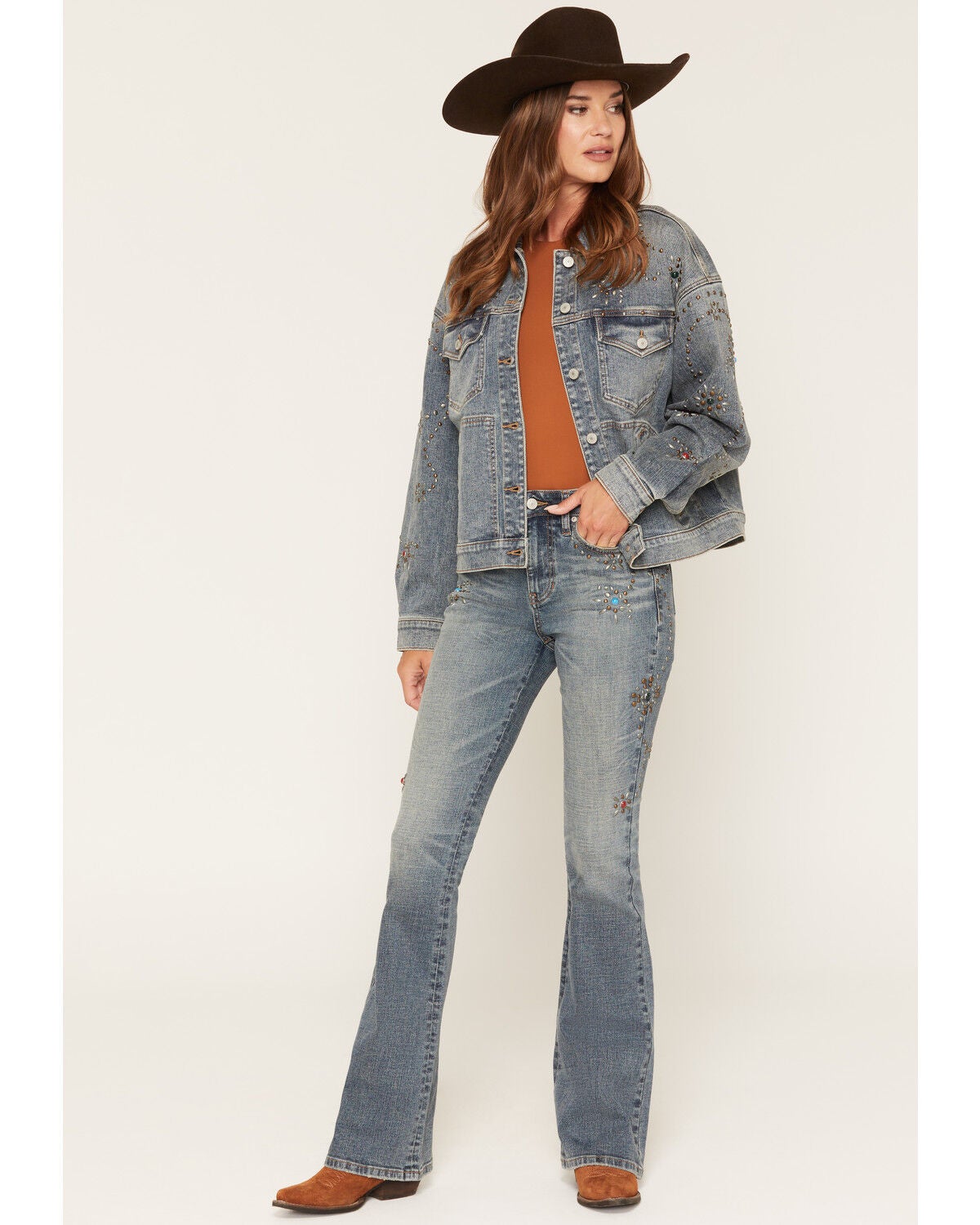 Shyanne Women's Medium Wash Luna High Rise Spirit Flare Stretch Denim Jeans, Medium Wash, hi-res