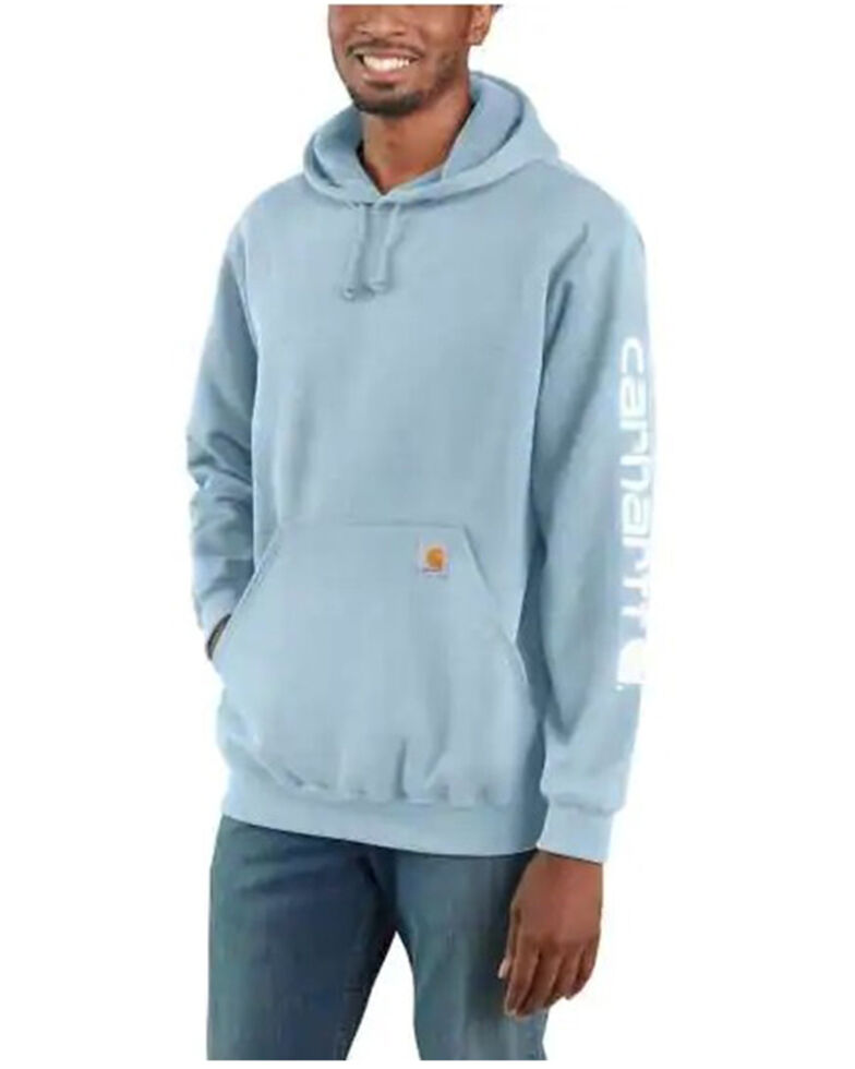 Carhartt Men's Signature Sleeve Logo Hooded Work Sweatshirt - Big & Tall, Light Blue, hi-res