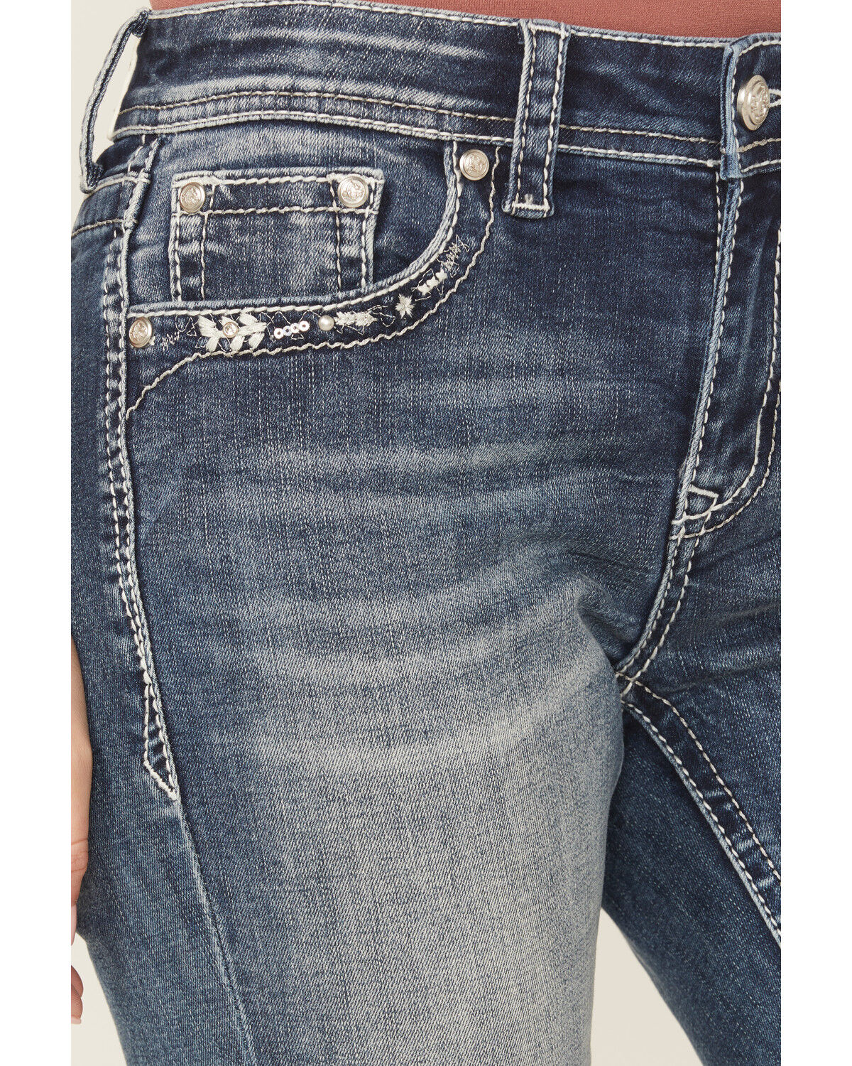 Image #4 - Grace In LA Women's Medium Wash Mid Rise Embroidered Bootcut Stretch Denim Jeans, Medium Wash, hi-res