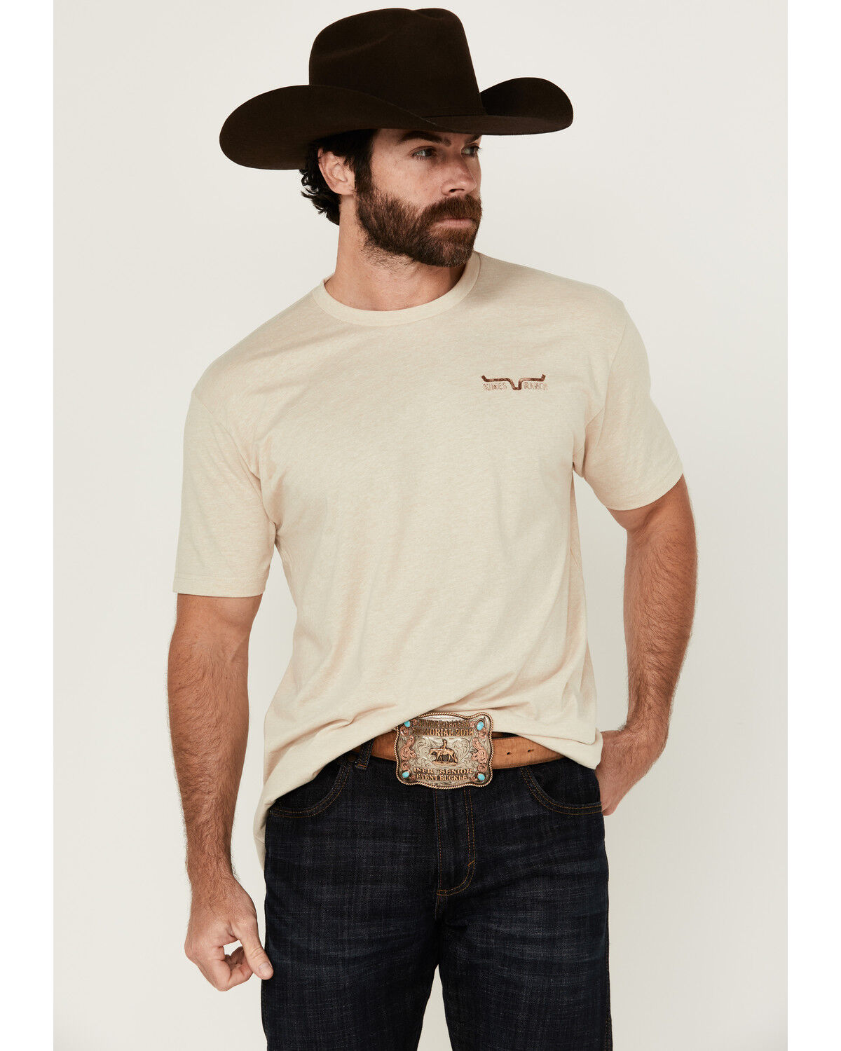Image #1 - Kimes Ranch Men's Boot Barn Exclusive Graphite Logo Short Sleeve Graphic T-Shirt, Cream, hi-res