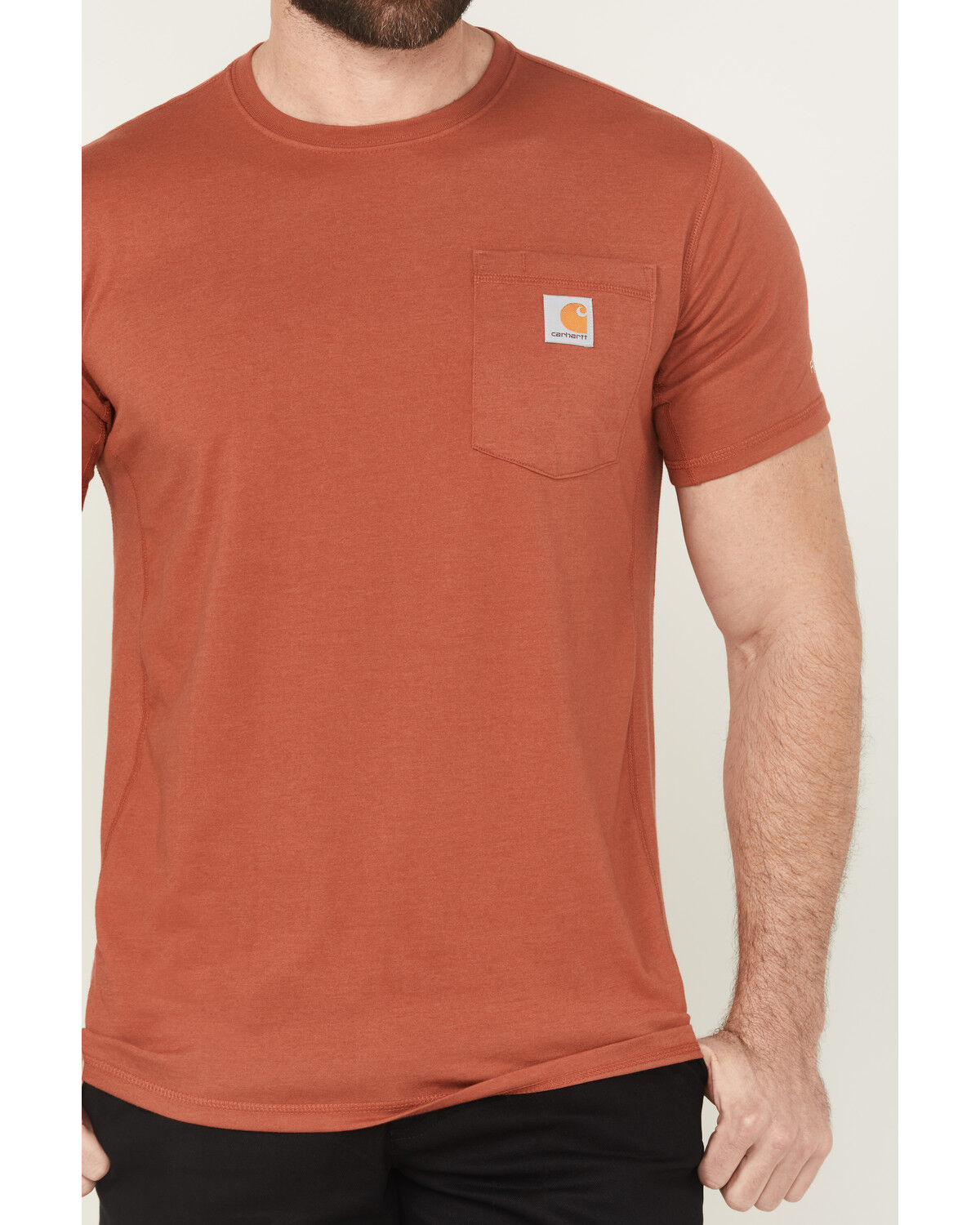 Image #3 - Carhartt Men's Force Relaxed Midweight Logo Pocket Short Sleeve Work T-Shirt, Red, hi-res