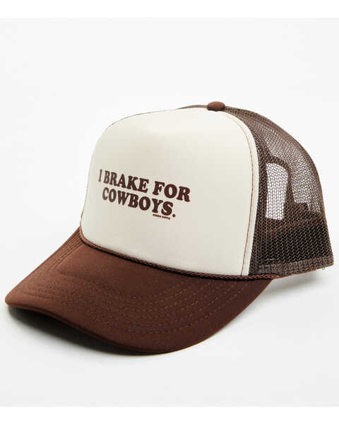 Image #1 - Rodeo Hippie Women's I Brake For Cowboys Trucker Cap, Brown, hi-res