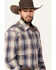 Image #2 - Roper Men's Amarillo Plaid Print Long Sleeve Pearl Snap Western Shirt, Navy, hi-res