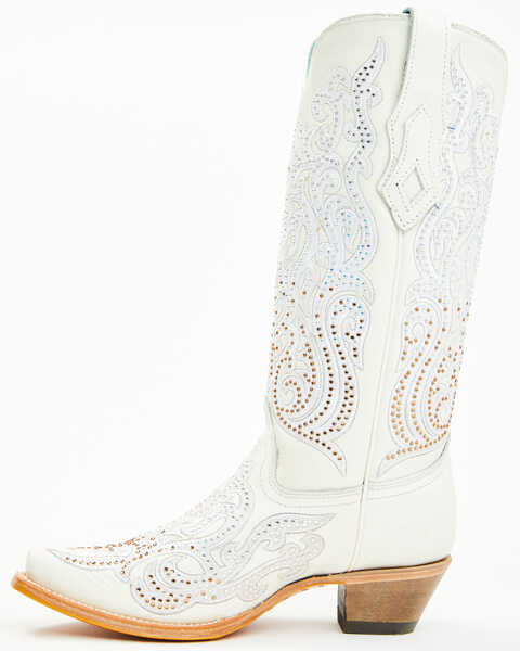 Image #3 - Corral Women's Crystal Embroidered Western Boots - Snip Toe , White, hi-res