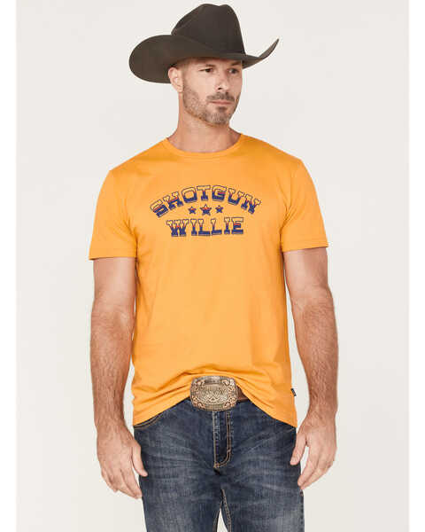 Image #1 - Brixton x Willie Nelson Men's Shotgun Willie Graphic T-Shirt, Yellow, hi-res