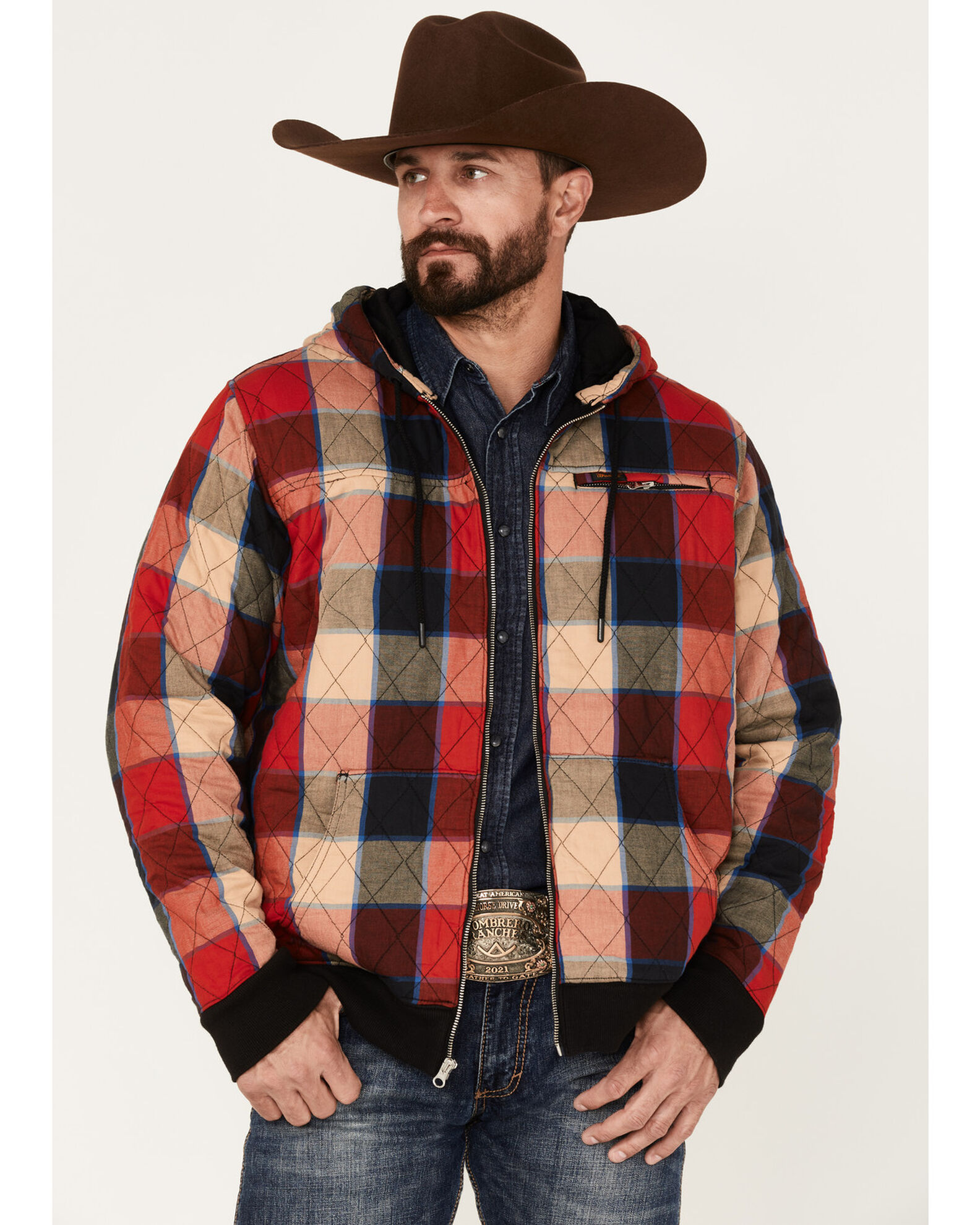 Wrangler Men's Zip Front Quilted Flannel Hooded Jacket | Sheplers