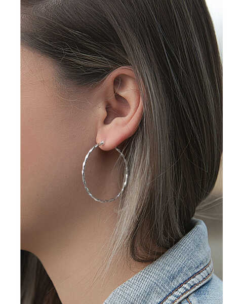 Image #2 - Montana Silversmiths Women's Cut Rope Hoop Earrings, Silver, hi-res