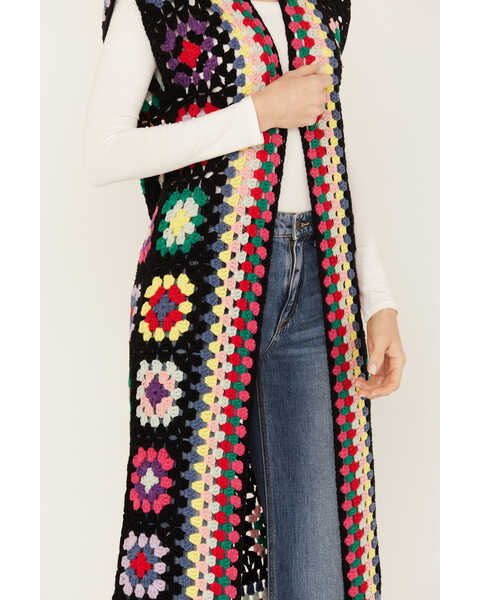 Revel Women's Crochet Sleeveless Midi Kimono, Black, hi-res