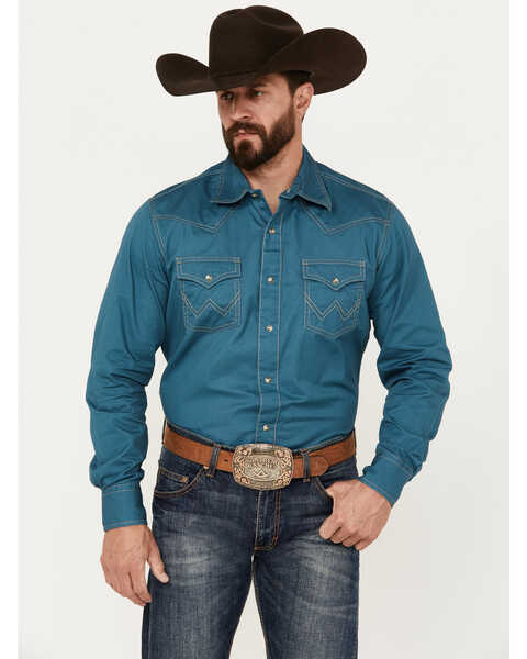 Image #1 - Wrangler Retro Men's Premium Long Sleeve Snap Western Shirt, Teal, hi-res