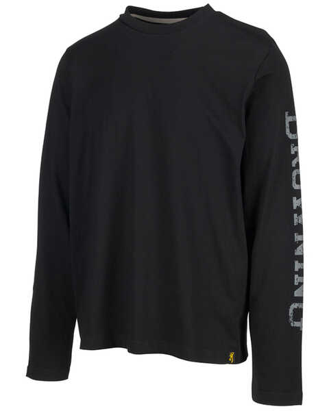 Image #1 - Browning Men's Solid Logan Logo Graphic Lightweight Long Sleeve T-Shirt , Black, hi-res