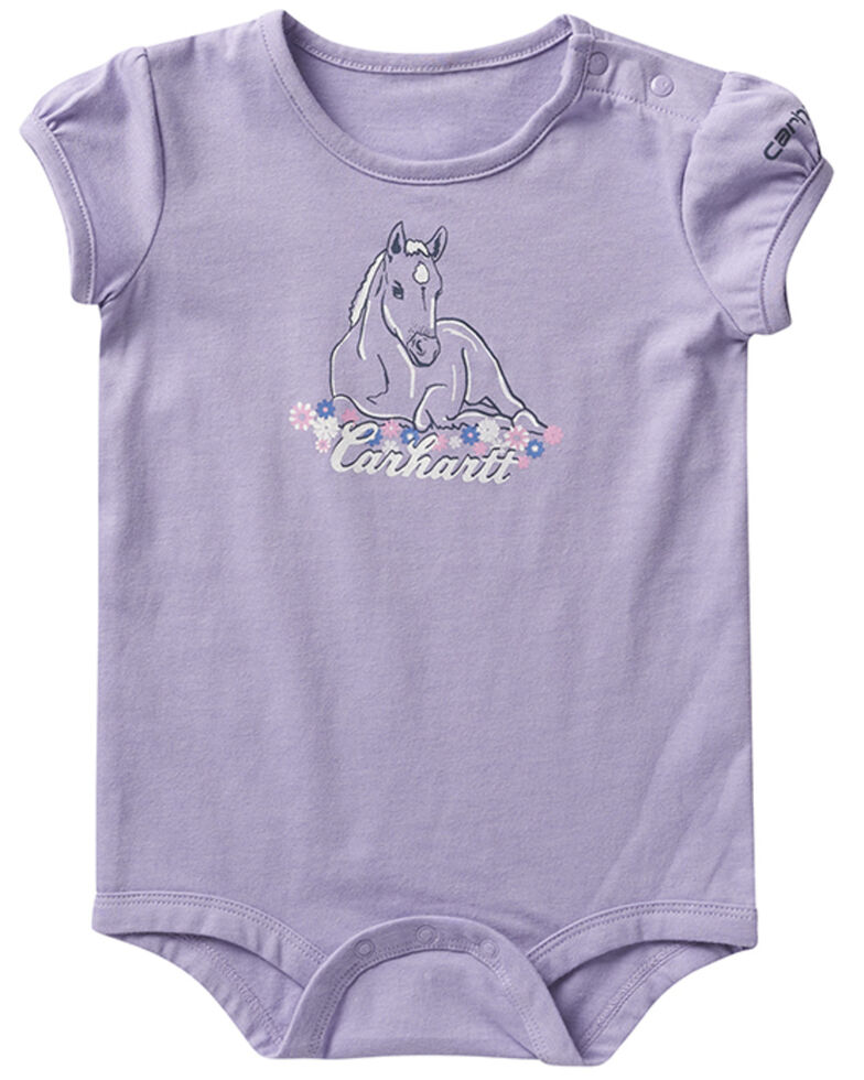 Carhartt Infant-Girls' Horse Print Graphic Onesie, Purple, hi-res