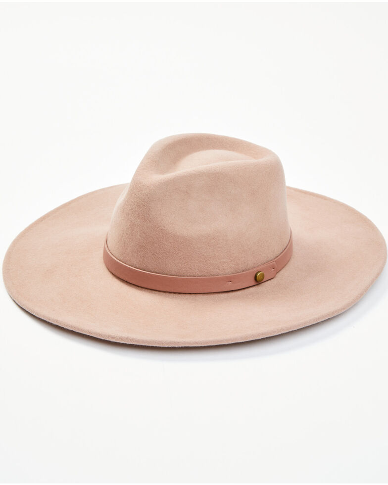 Shyanne Women's Blush Wide Brim Wool Felt Fedora Hat , Blush, hi-res