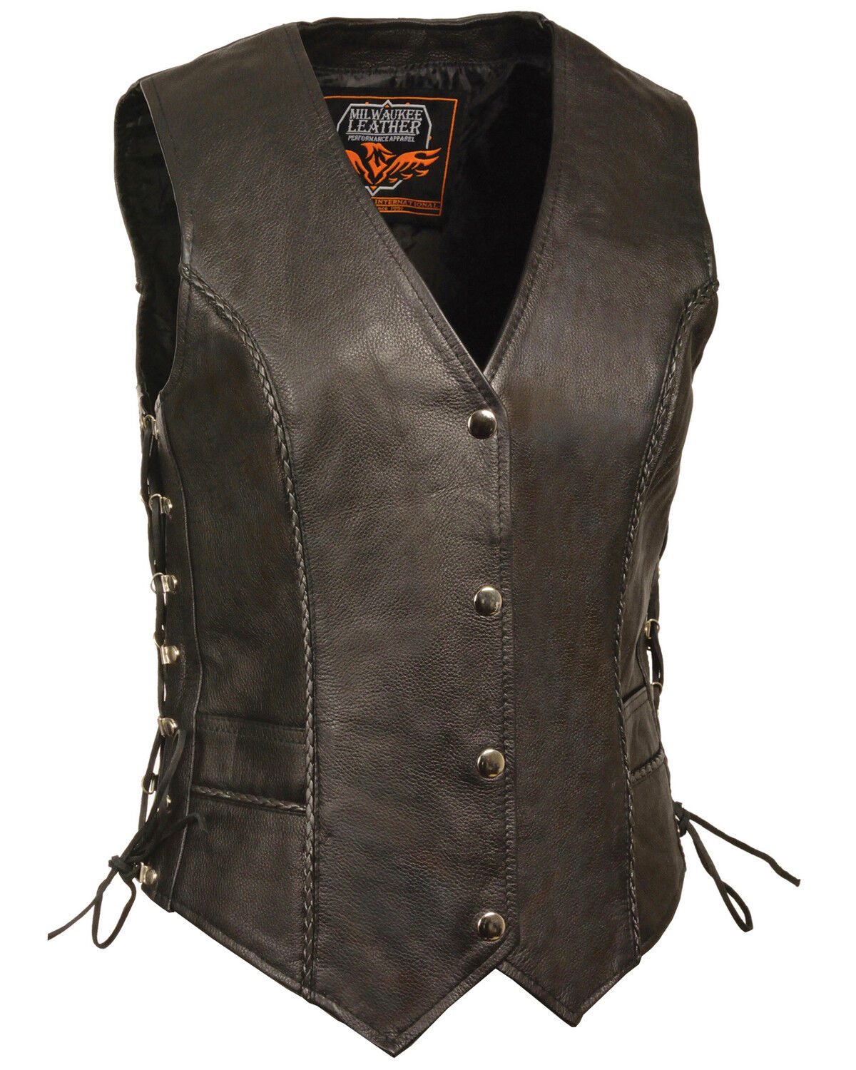 Image #1 - Milwaukee Leather Women's Snap Front Vest With Thin Braid - 3X, Black, hi-res