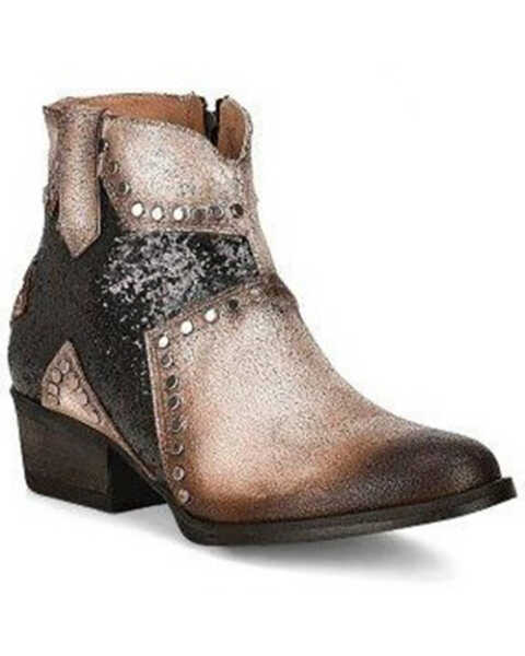 Image #1 - Circle G Women's Star Studded Ankle Boots - Round Toe, White, hi-res