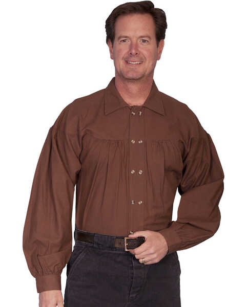 Rangewear by Scully Old West Style Double Button Placket Shirt, Chocolate, hi-res
