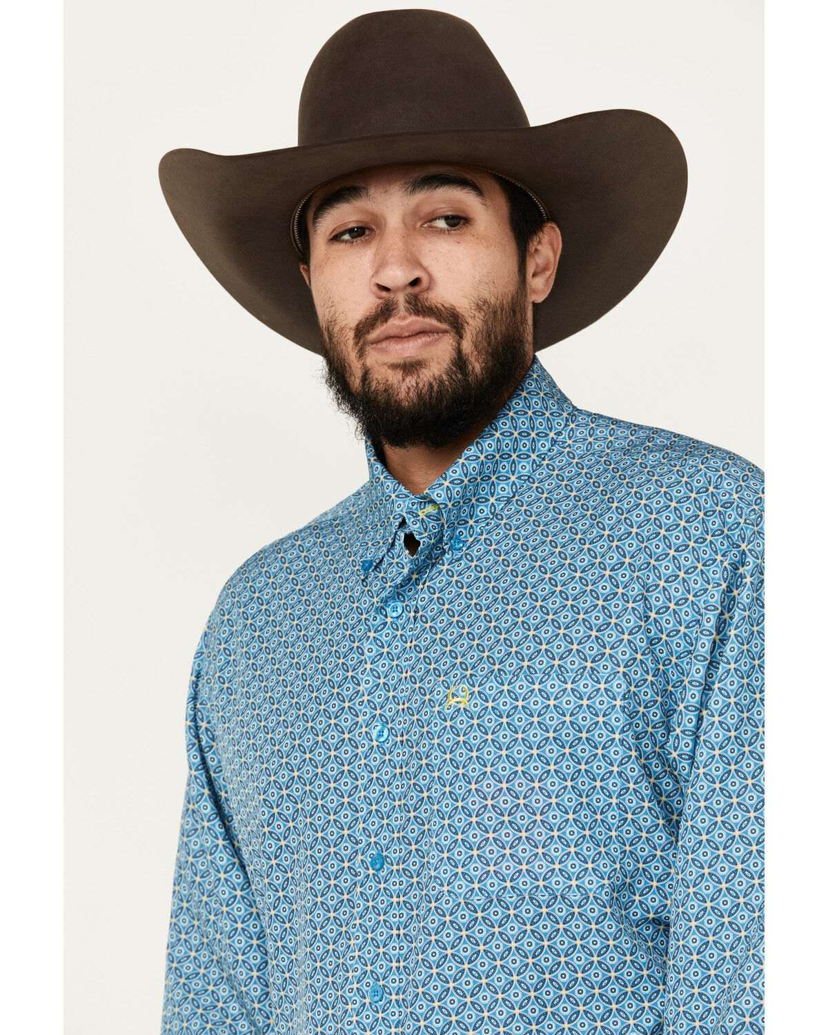 Image #2 - Cinch Men's ARENAFLEX® Geo Print Long Sleeve Button-Down Western Shirt, Blue, hi-res