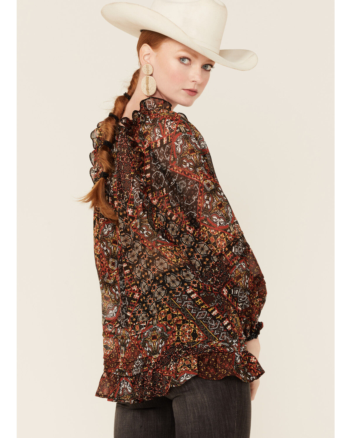 Image #3 - Miss Me Women's Boho Paisley Peasant Top, Black, hi-res