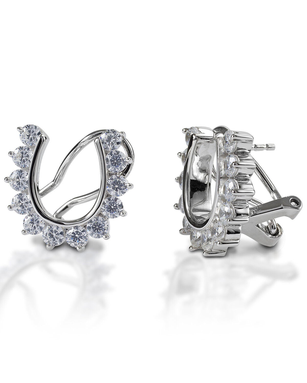 Kelly Herd Women's French Clip Post Back Horseshoe Earrings, Silver, hi-res