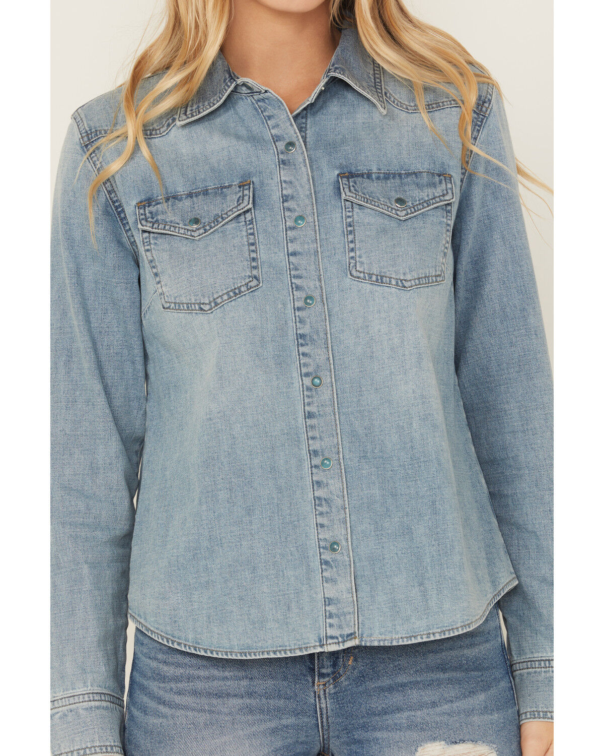 Image #3 - Idyllwind Women's Medium Wash Long Sleeve Snap Denim Shirt, Light Wash, hi-res