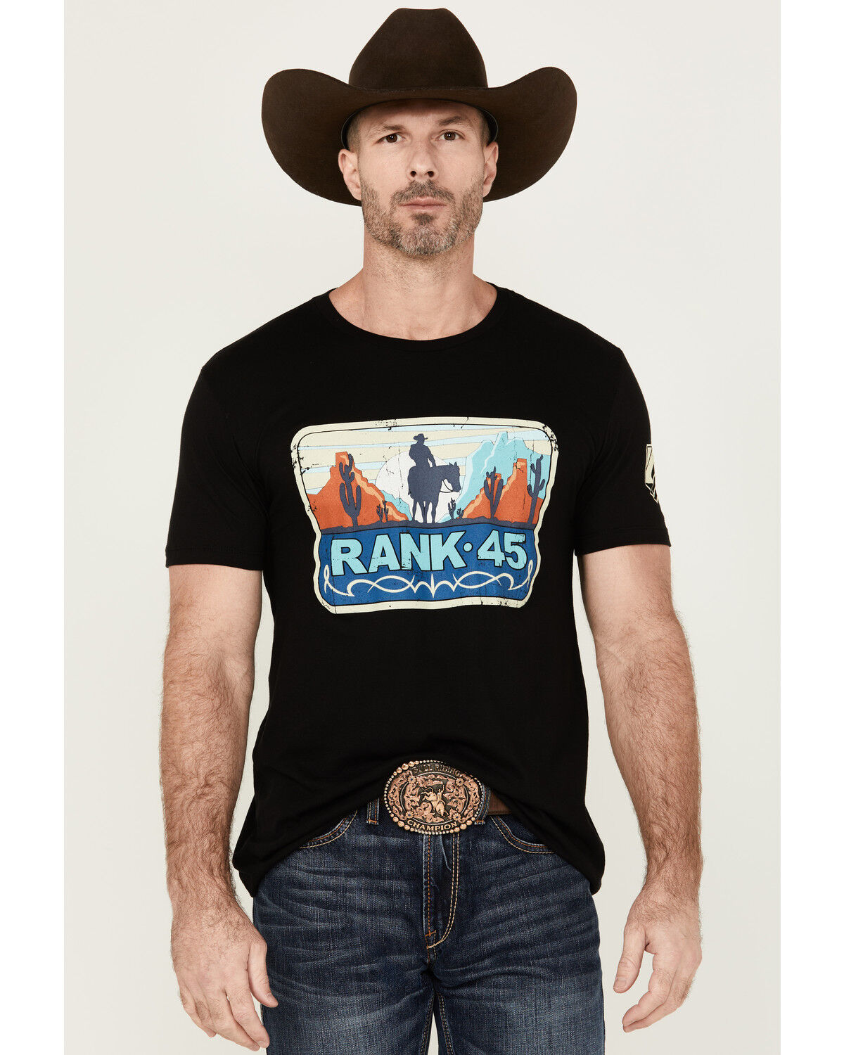 Image #1 - RANK 45® Men's Riding Free Short Sleeve Graphic T-Shirt, Black, hi-res
