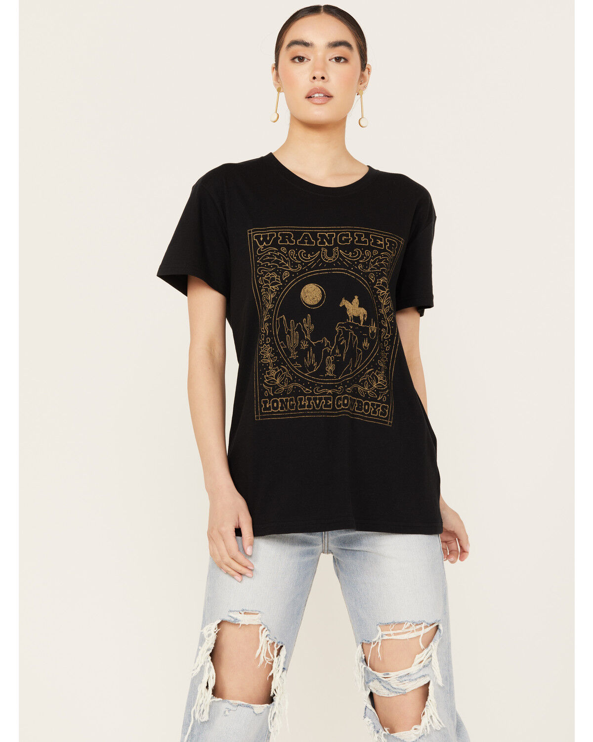 Image #1 - Wrangler Women's Desert Scene Short Sleeve Graphic Tee, Black, hi-res