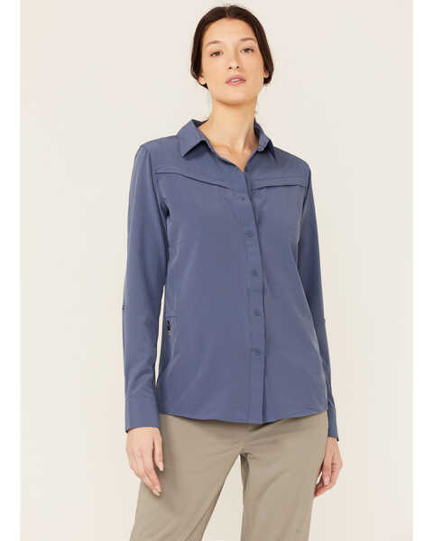 Wrangler ATG Women's All-Terrain Long Sleeve Button Down Western Core Shirt , Navy, hi-res