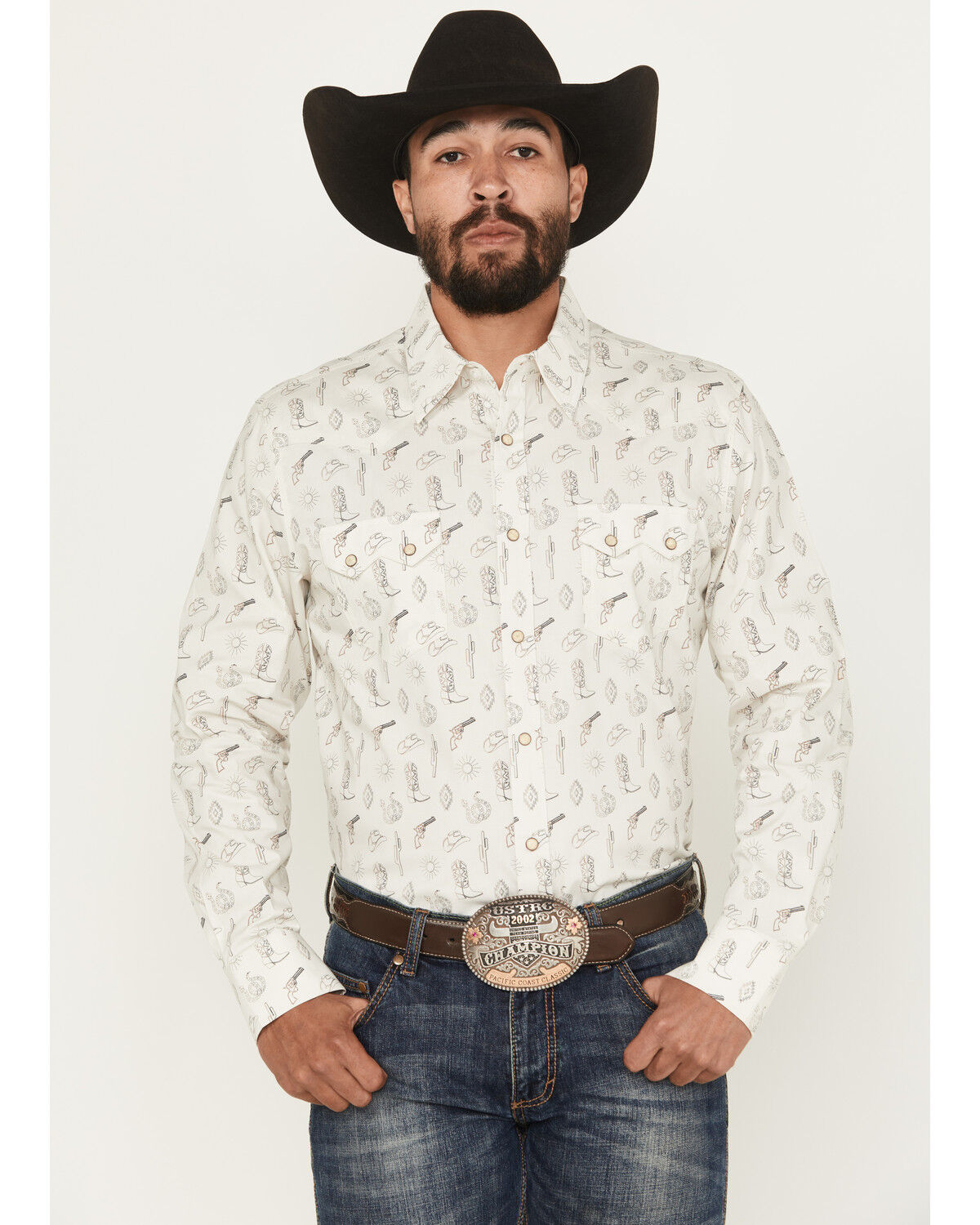 Image #1 - Rock & Roll Denim Men's Conversation Print Long Sleeve Snap Stretch Western Shirt, Natural, hi-res