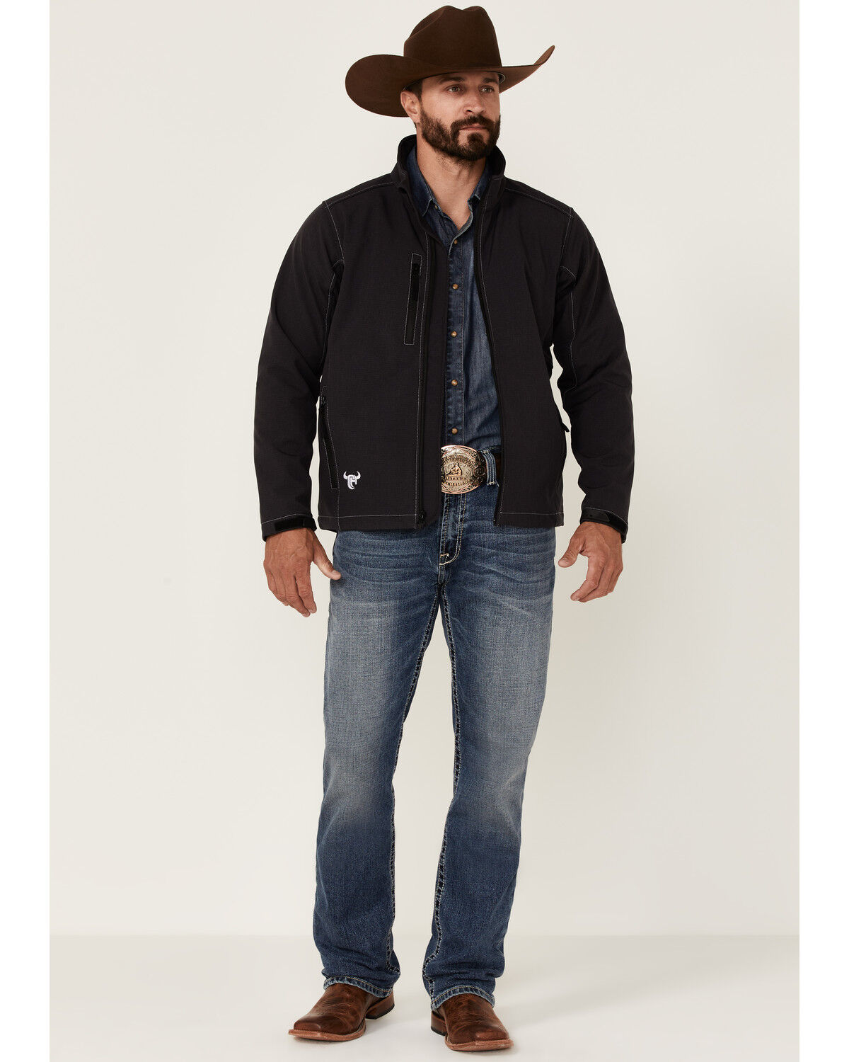 Image #2 - Cowboy Hardware Men's Barbwire Stitched Zip-Front Poly Shell Jacket , , hi-res