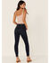Image #4 - Shyanne Women's High Rise Fringe Hem Front Button Stretch Skinny Jeans, Dark Blue, hi-res