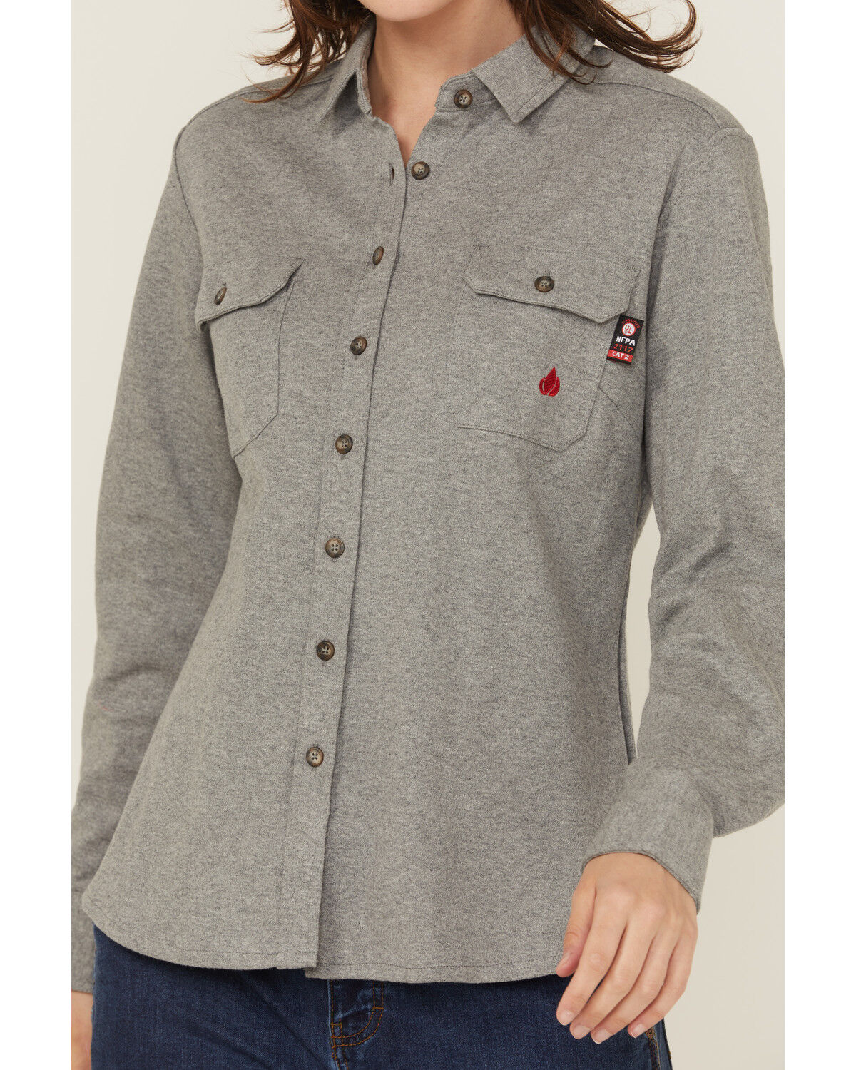 Image #3 - Forge Workwear Women's FR Knit Long Sleeve Button-Down Work Shirt, Grey, hi-res