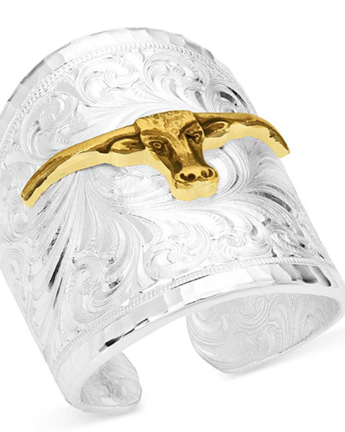 Montana Silversmiths Women's Out West Ring with Longhorn, Silver, hi-res