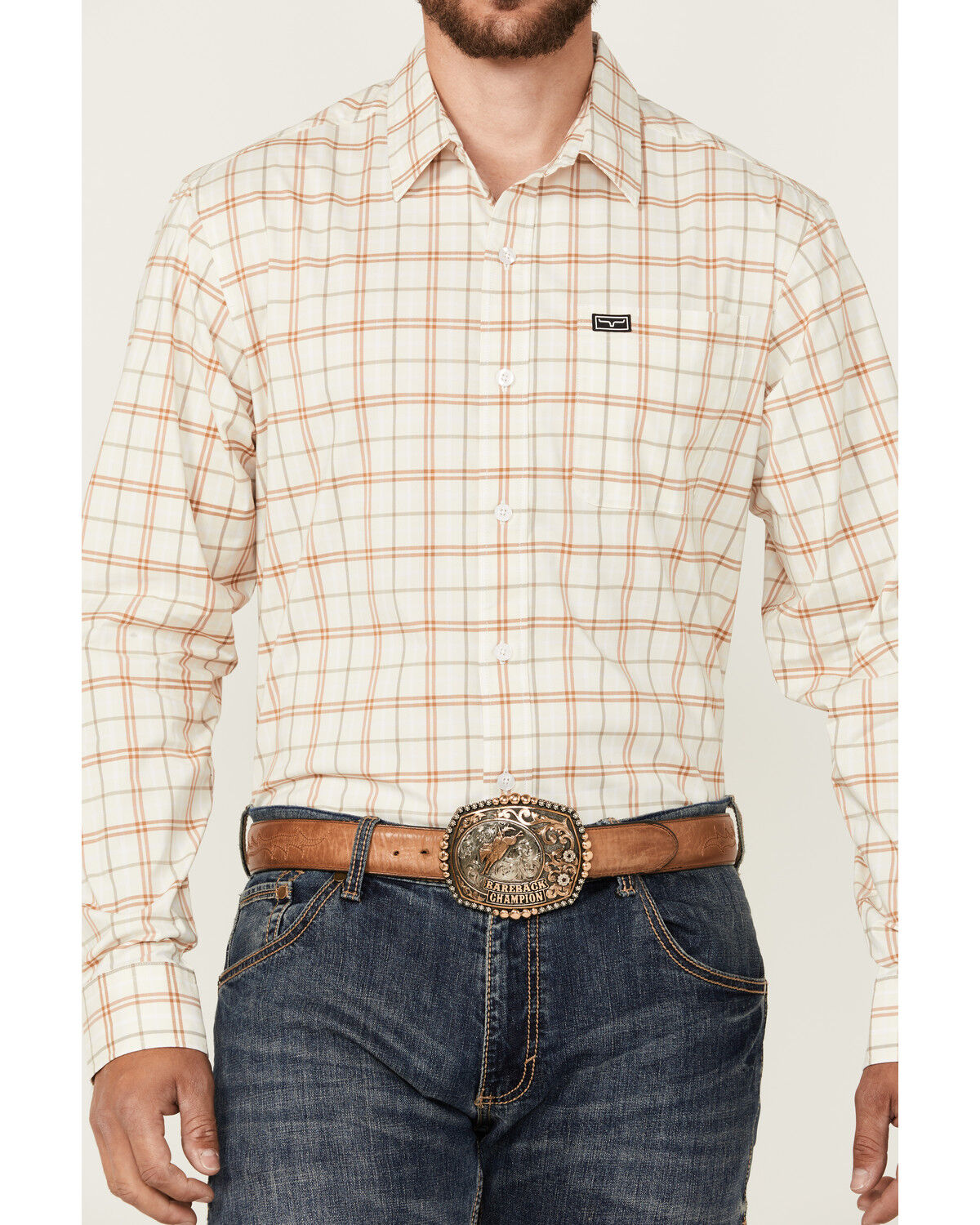 Image #3 - Kimes Ranch Men's Lucas Plaid Print Long Sleeve Button-Down Performance Western Shirt, Natural, hi-res