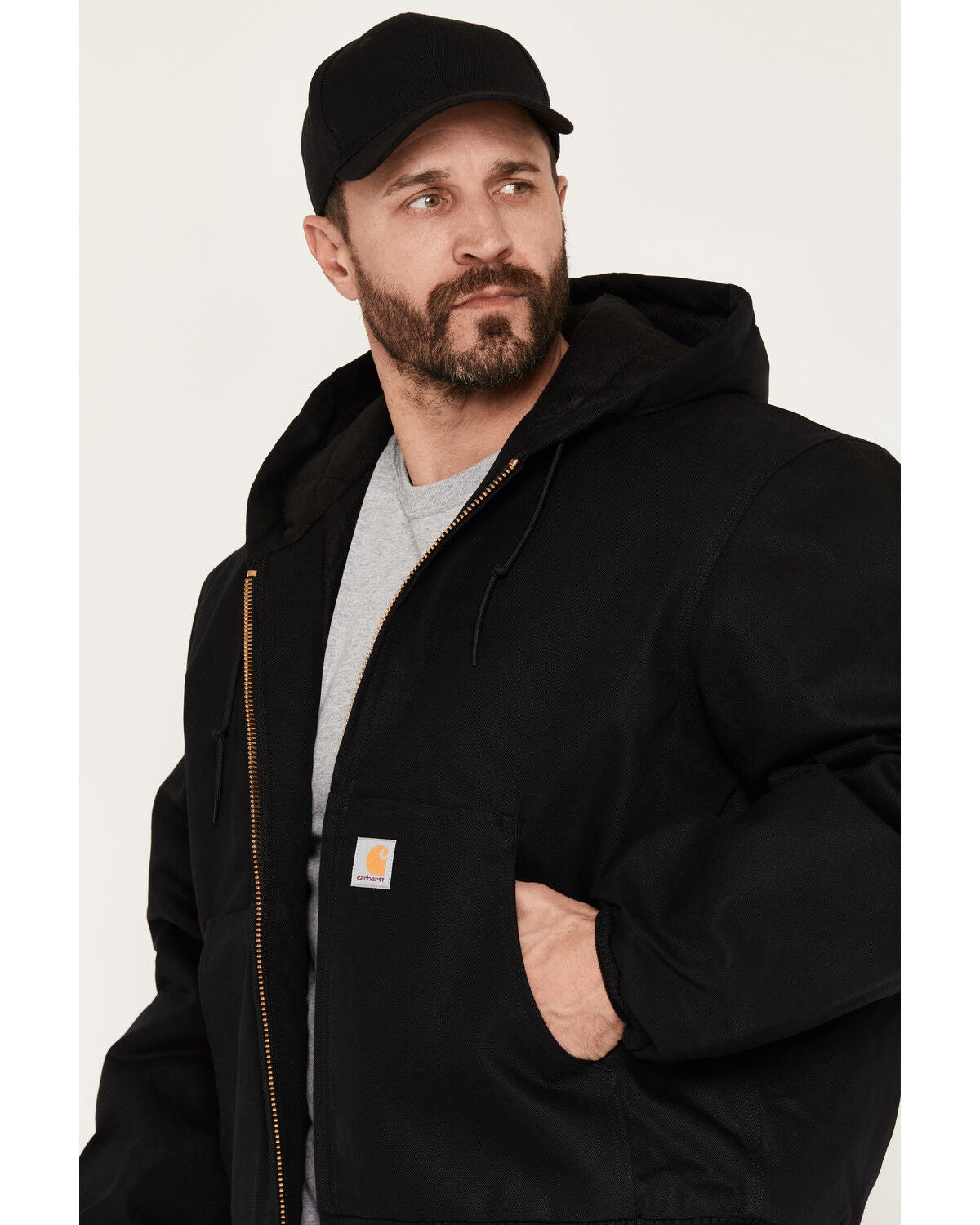 Image #2 - Carhartt Men's Flannel Lined Loose Fit Firm Duck Active Jacket, Black, hi-res