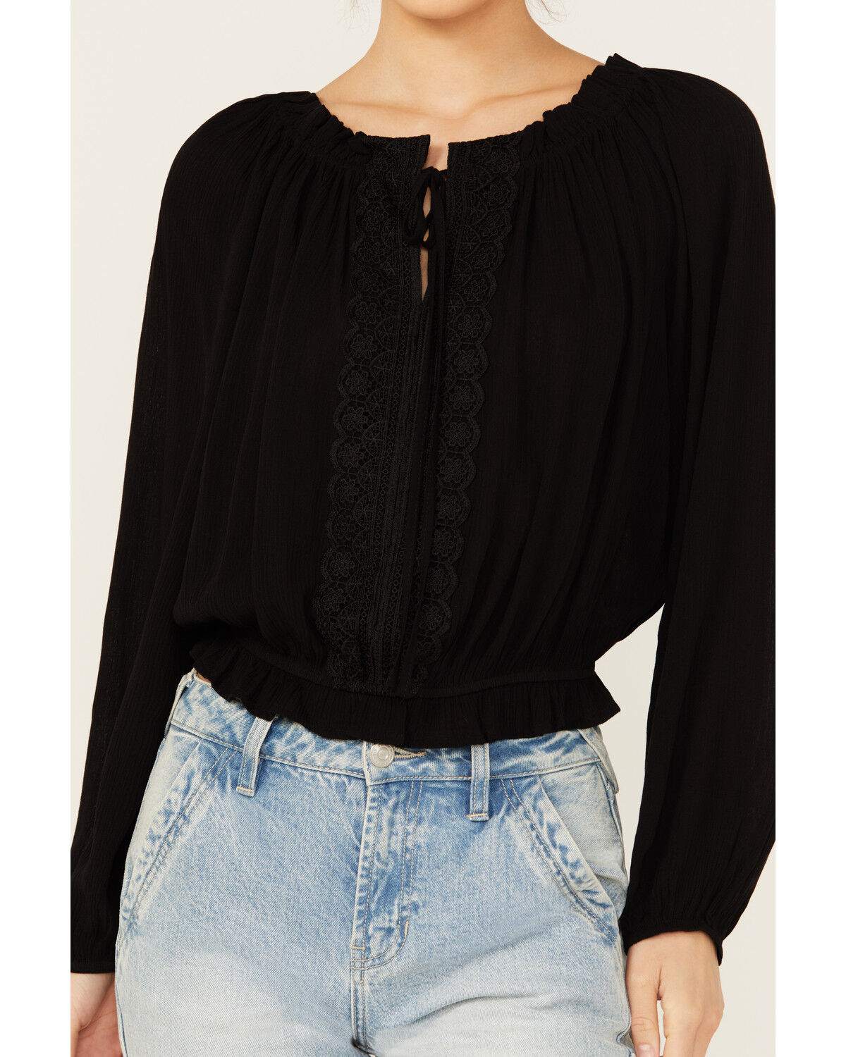 Image #3 - Tempted Women's Crochet Long Sleeve Top, Black, hi-res