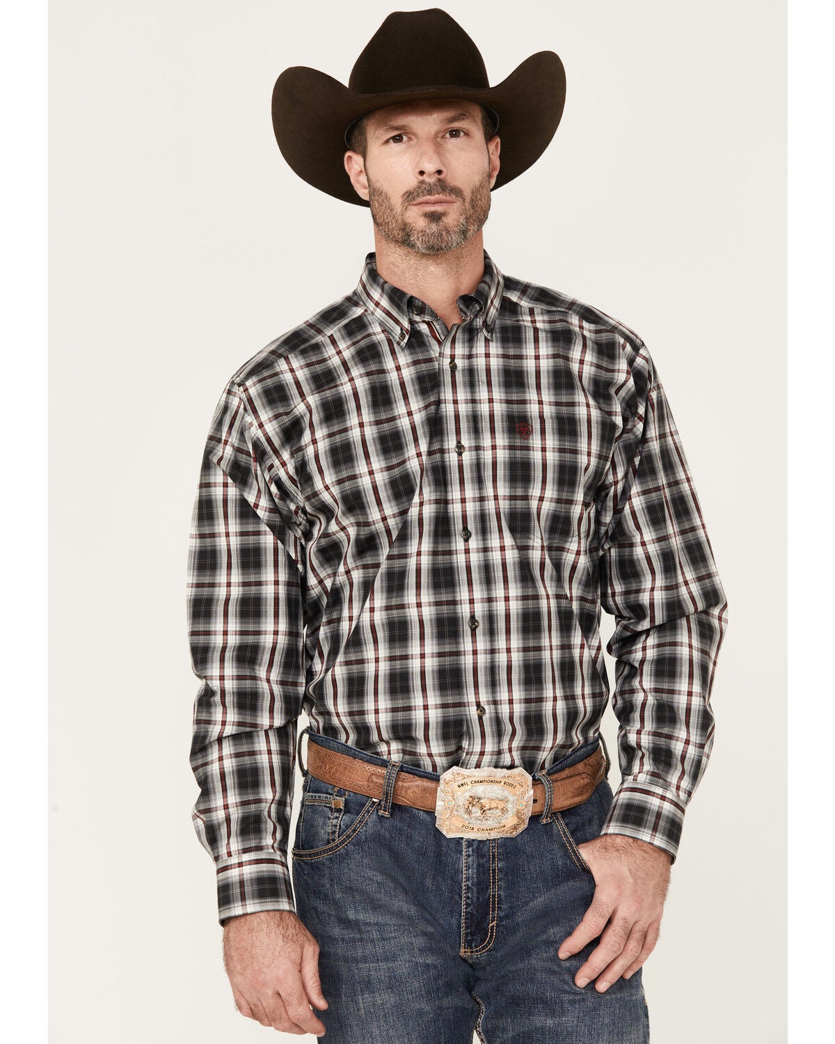 Image #1 - Ariat Men's Pro Series Wilton Classic Fit Long Sleeve Button-Down Shirt, Black, hi-res