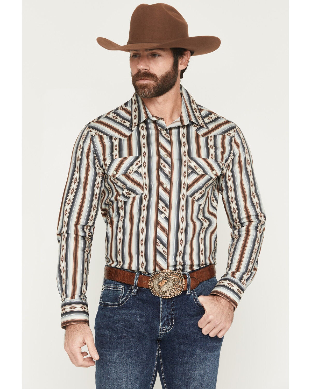 Product Name: Rock & Roll Denim Men's Dale Brisby Southwestern Stripe Print Long Sleeve Snap Stretch Western Shirt