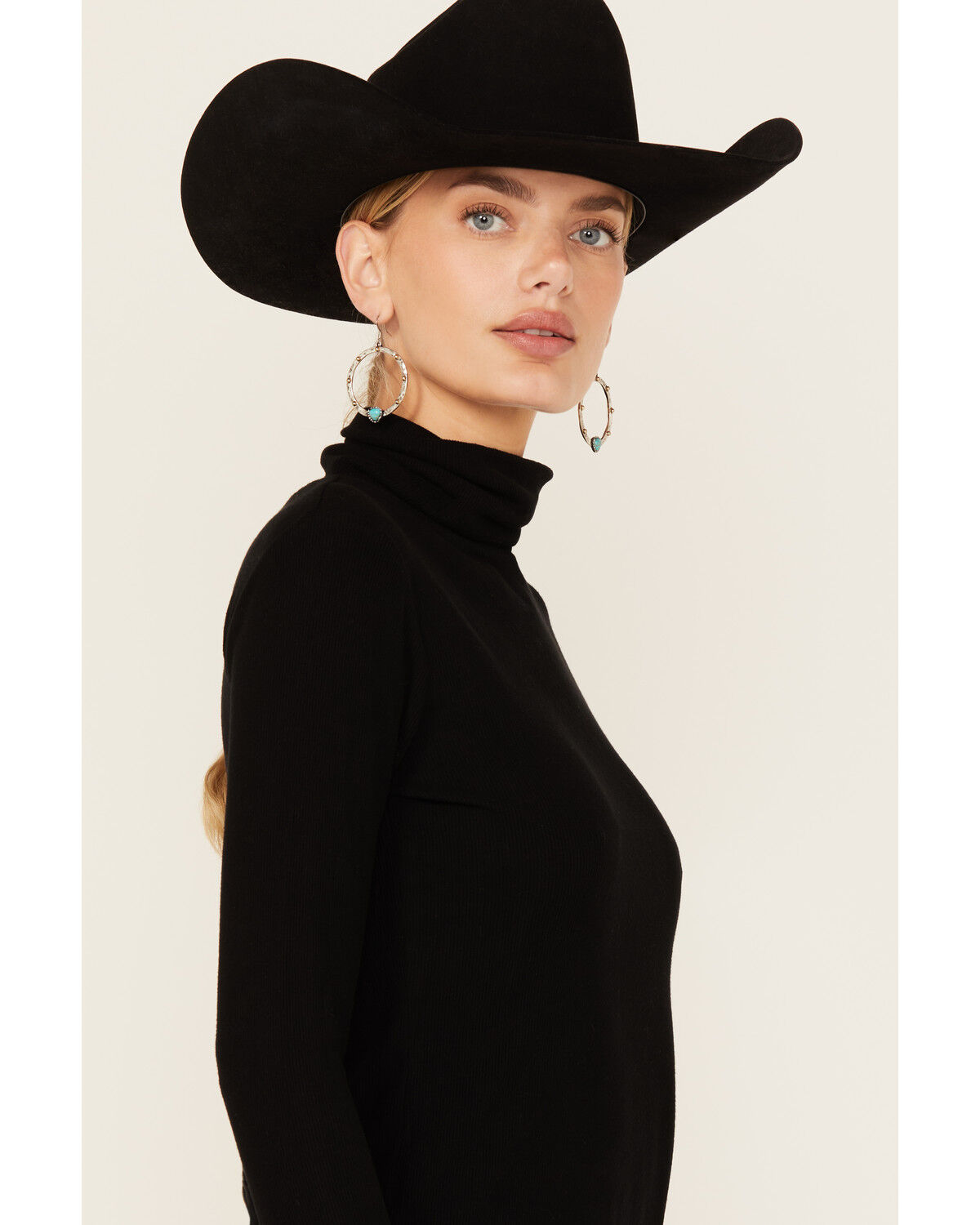 Image #2 - Miss Me Women's Lightweight Layering Turtleneck Shirt, Black, hi-res
