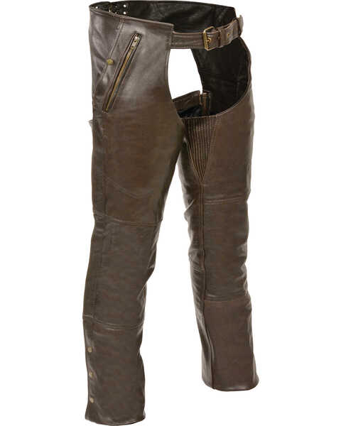 Image #1 - Milwaukee Leather Men's Retro Four Pocket Thermal Lined Chaps - 5X, Brown, hi-res